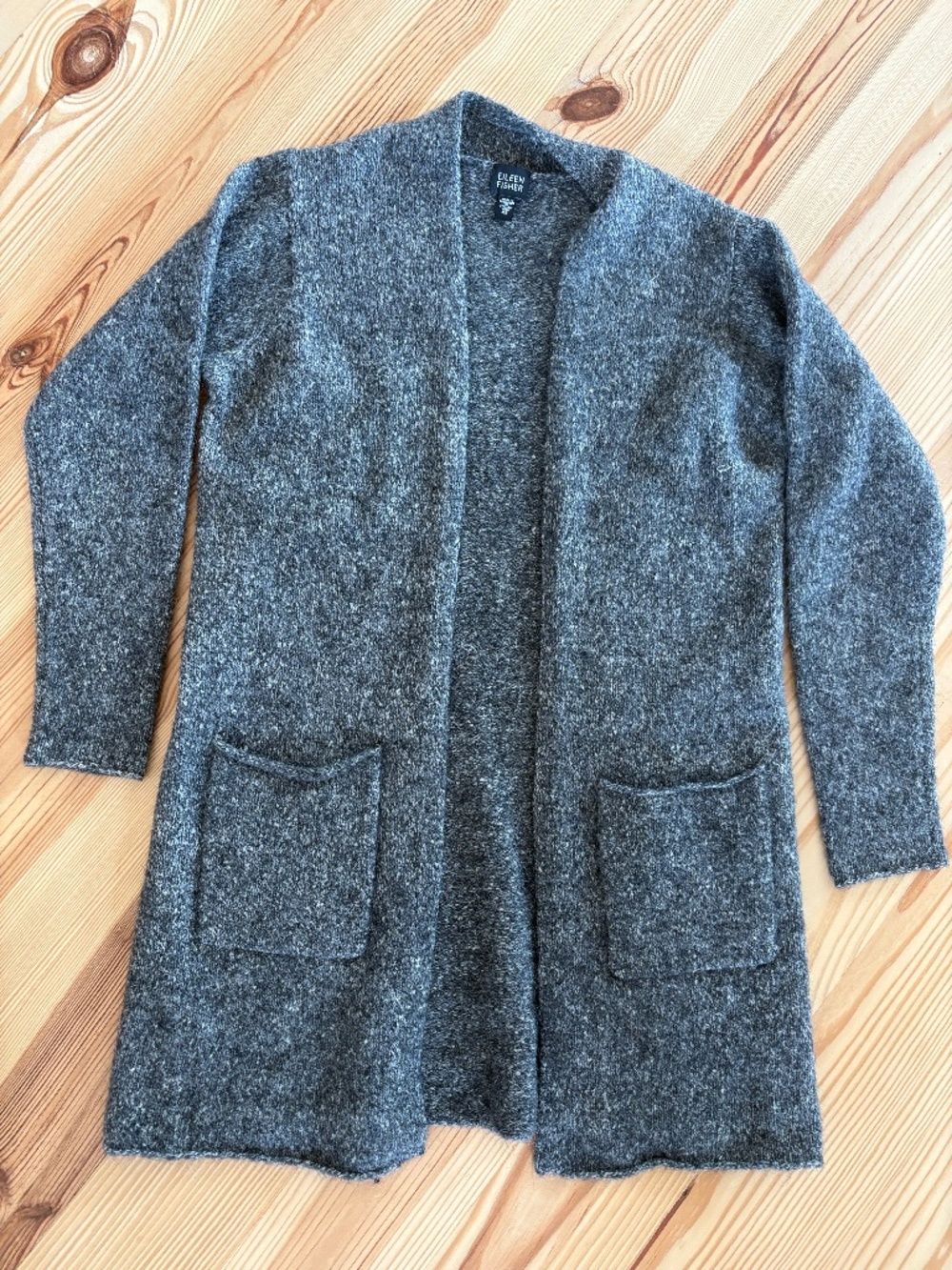 Eileen Fisher Italian Yarn Open Front Long Cardigan Sweater XS Gray